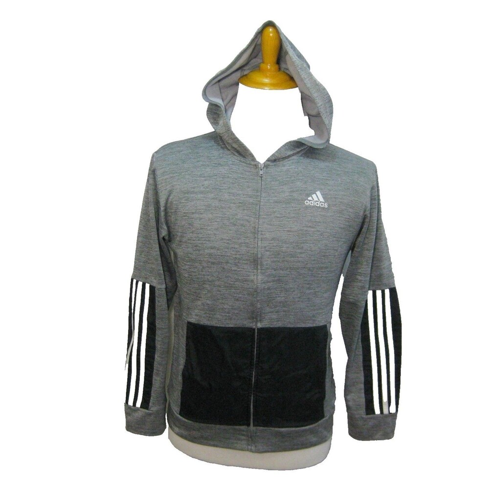 ADIDAS Boy's (Size Large) Gray Full Zip Hoodie Athletic Hooded Jacket Sweatshirt